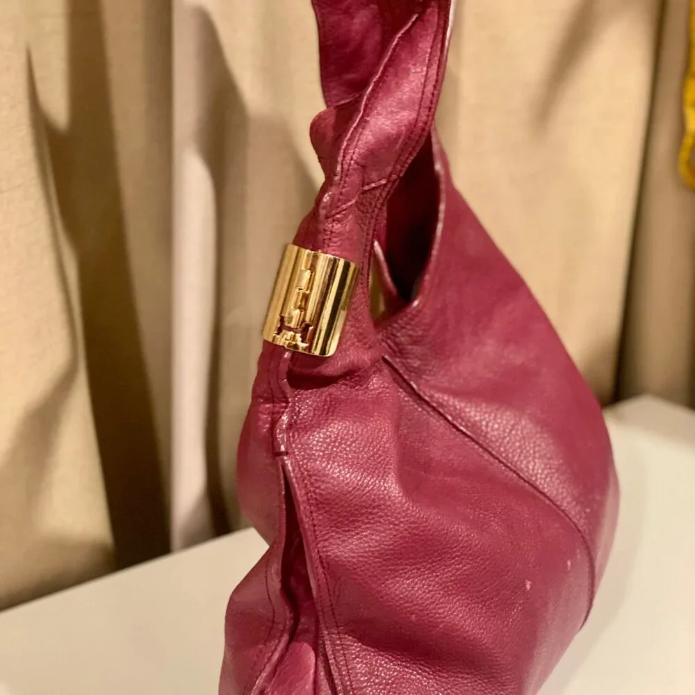 Halston Heritage Pink Pebbled Leather Y2K Hobo Style Hand Bag with Gold Hardware